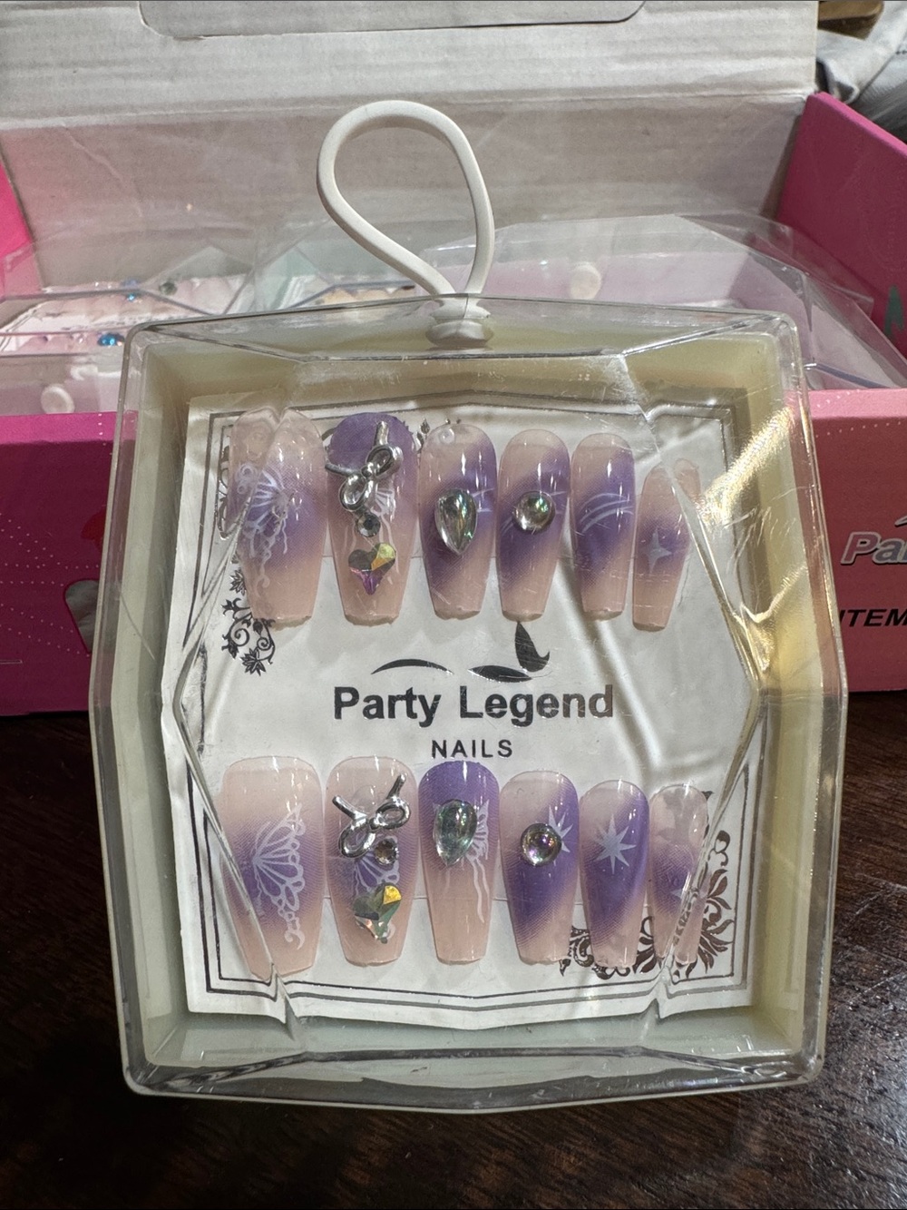 Purple Ombre Press-On Nails with Rhinestone Accents